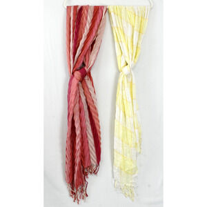 Scarves Fringed Long Yellow Windowpane Rose Pink Striped Lightweight Shawl Set 2
